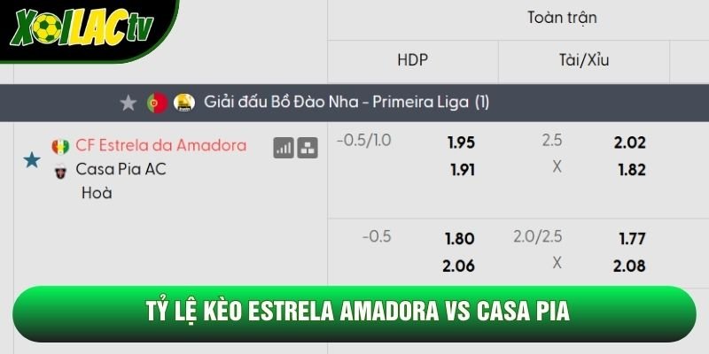 Tỷ lệ kèo Estrela Amadora vs Casa Pia Tỷ lệ kèo Estrela Amadora vs Casa Pia